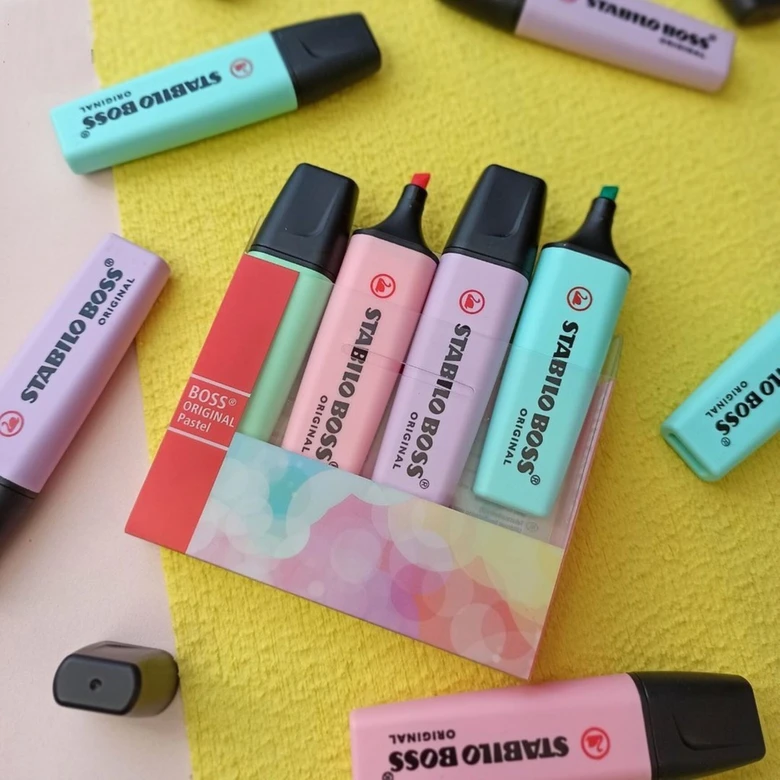 Kit 4 Canetas Marca Texto Stabilo Boss Pastel 1